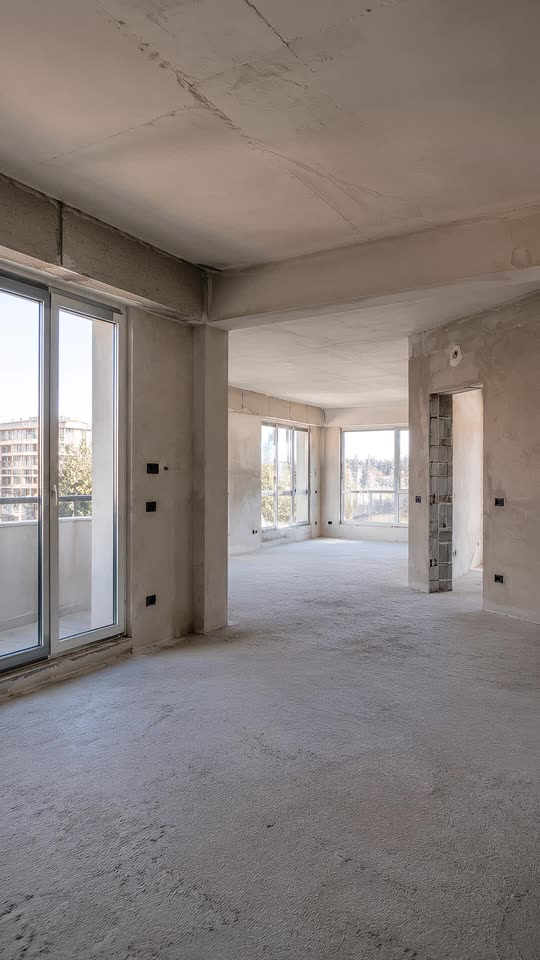 Foto di partenza: ambiente al grezzo, senza finiture né arredo